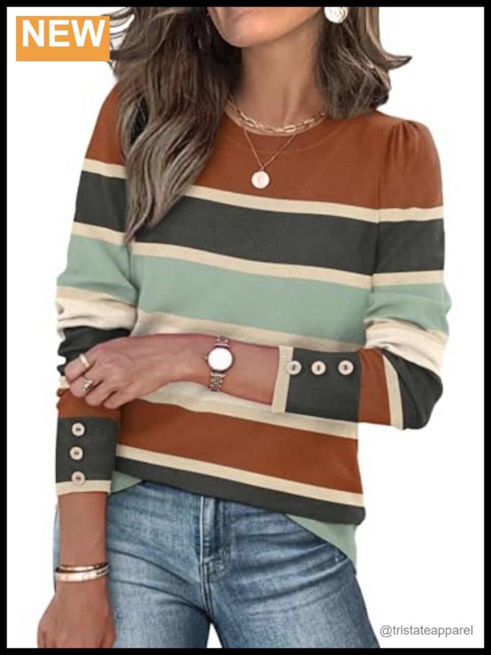 Rayon Blend Long Sleeve Button Cuff Knit Pullover Sweater